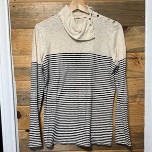 J. Crew Cream‎ and Black Striped Turtleneck Long Sleeve Shirt 100% Cotton Medium